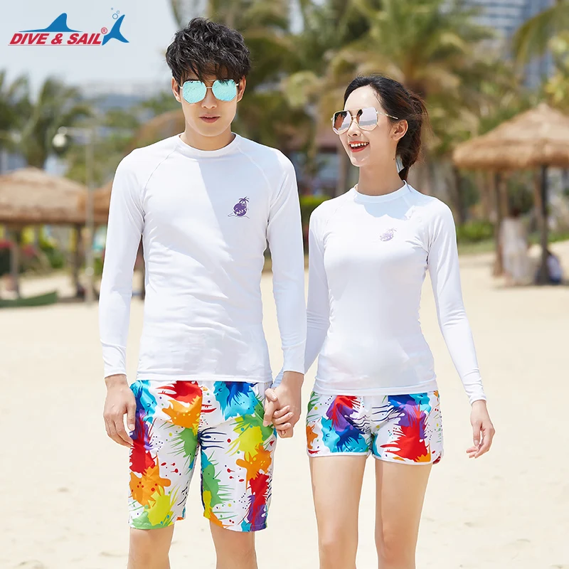 2 قطعة UPF 50 + الأشعة فوق البنفسجية حماية المايوه الشاطئ تصفح مجموعة طفح الحرس قميص و جذوع الرجال المرأة طويلة كم أعلى بِدل السباحة الرطب