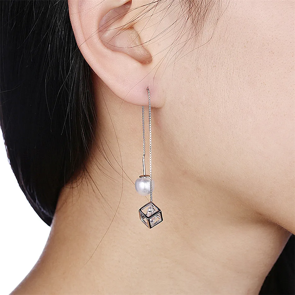 925 sterling silver Pearl dangle Earrings   (6)