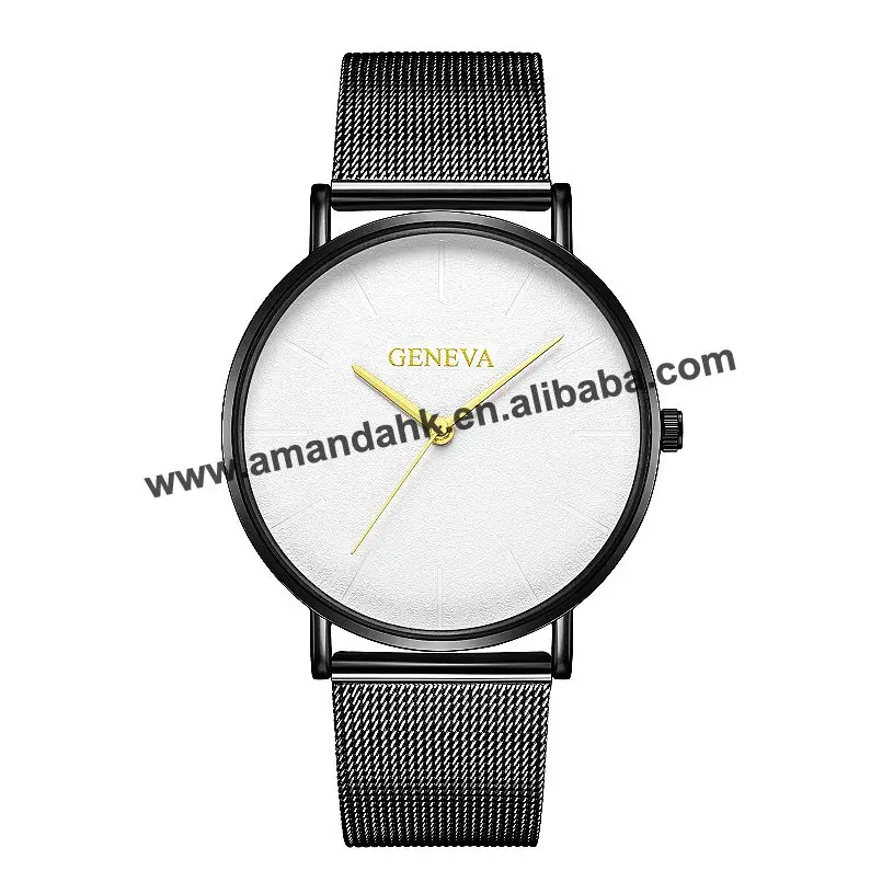 Модные бизнес-часы из сплава с сеткой Geneva, круглые аналоговые кварцевые мужские наручные часы, повседневные мужские женские часы Geneva 623