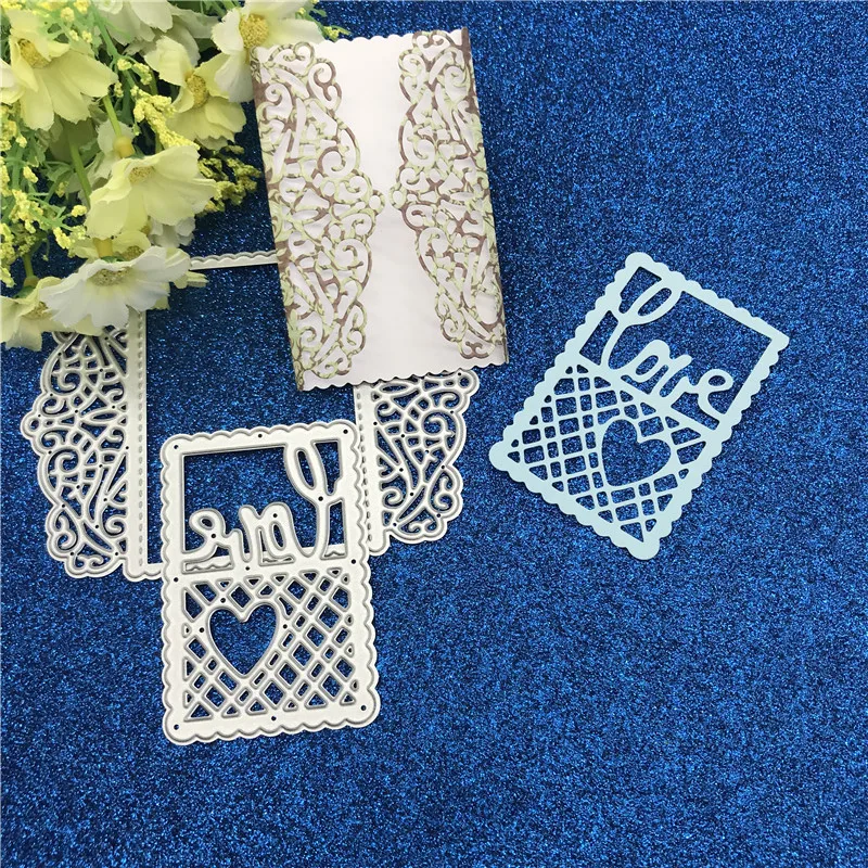 

Metal Cutting Dies Love Heart Grid Lace For Scrapbooking Stencils DIY Album Cards Decoration Embossing Folder Die Cuts Template