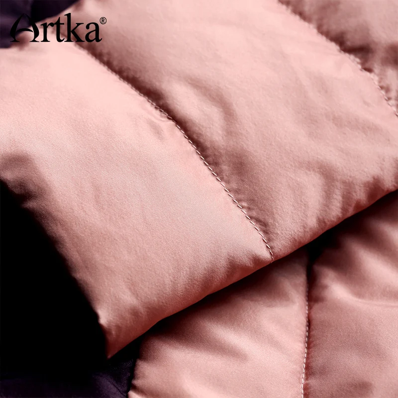 Artka женская ретро новая коллекция зимней одежды стоячем воротником с длинными рукавами 90% утиный пух лоскутная высококачественная элегантная удобная пуховая куртка(3 цвета) D910051D