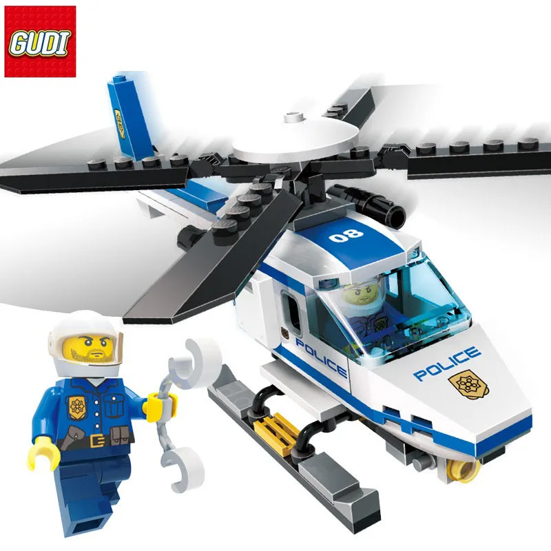 

GUDI 9308 Blocks Toys Police Series Helicopter Blocks Toys Assembled Model Building Kits Educational DIY Toys For Children