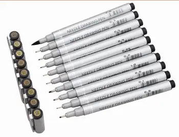 

Superior 10Pcs Artist Marker Black Sketch Pigment Fine Liner Pen Set For Different Width Signature Design Brush Pen Art Supplies