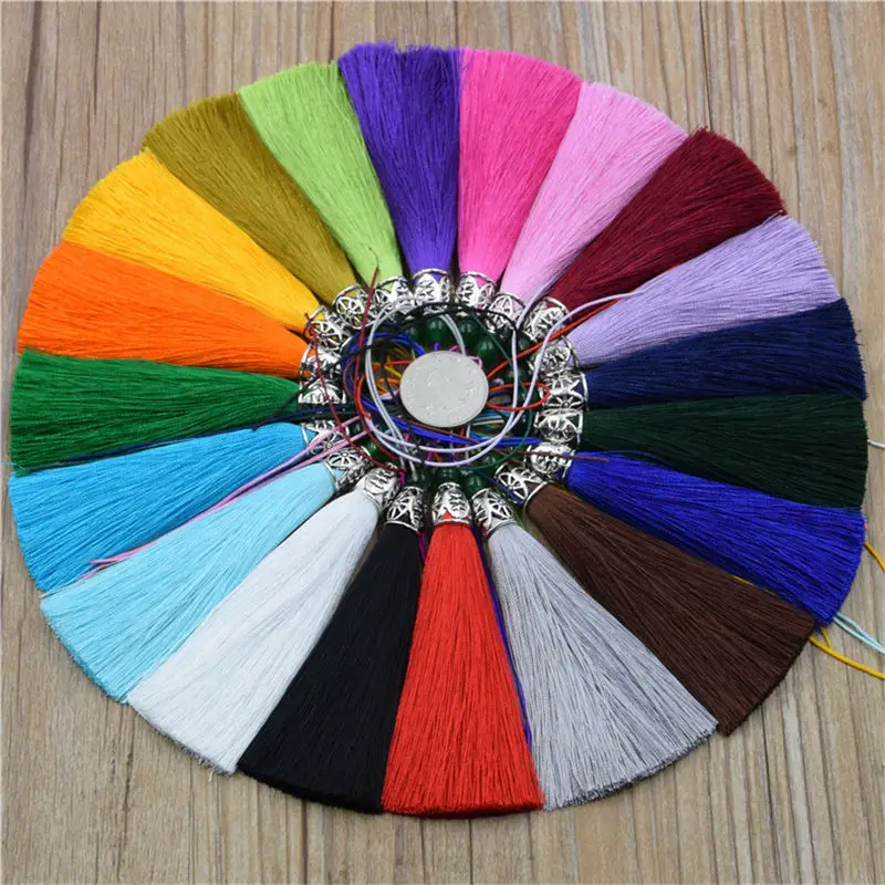 

Hollow Out Alloy Bead Cap with Red Blue Black White Green Silk Tassel for Jewelry Making Findings Components DIY Earrings