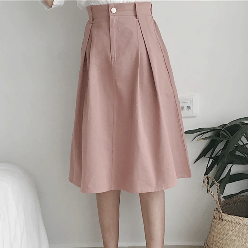New Collection Korean Style Preppy Loose Casual Skirt For Female Solid
