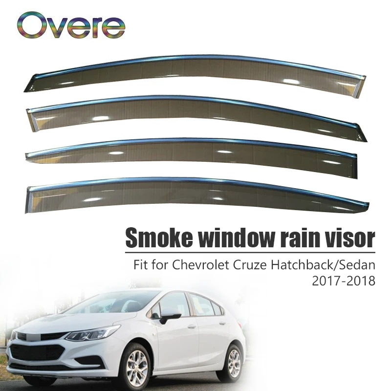 

Overe 4Pcs/1Set Smoke Window Rain Visor For Chevrolet Cruze Sedan/Hatchback 2017 2018 Vent Sun Deflectors Guard Accessories