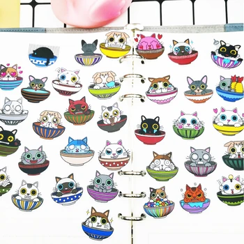 

20/40pcs Kawaii Color Bowl Cat Anime Sticker Mobile Computer Diary Decorative Sticker Random Not Repeat