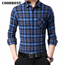 COODRONY, Мужская Осенняя уличная рубашка, модные клетчатые повседневные рубашки, мягкая хлопковая рубашка с длинным рукавом, мужская рубашка с карманом, 96056