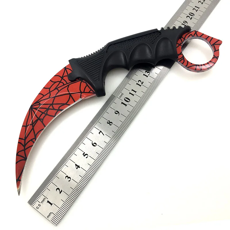 Нож Karambit CS GO с фиксированным лезвием, никогда не выцветает, контр страйк, бои, коготь, ножи для выживания, кемпинга, EDC, косплей, инструменты - Цвет: Red Spider Web Blade