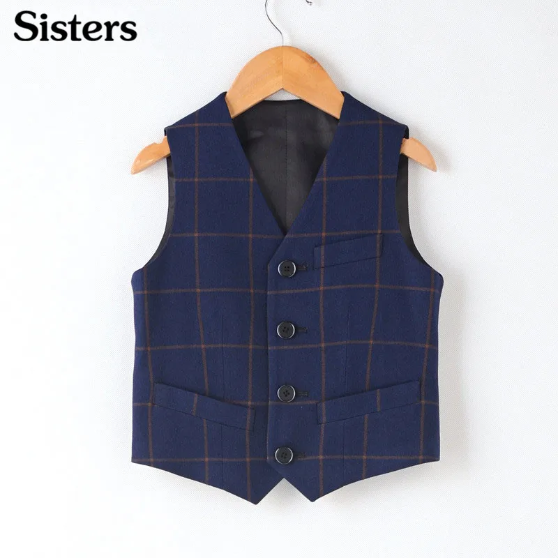 

SISRERS 2017 new boy Western-style clothes plaid vest Formal dress up Stage costume for 3-9 year old boy free shipping