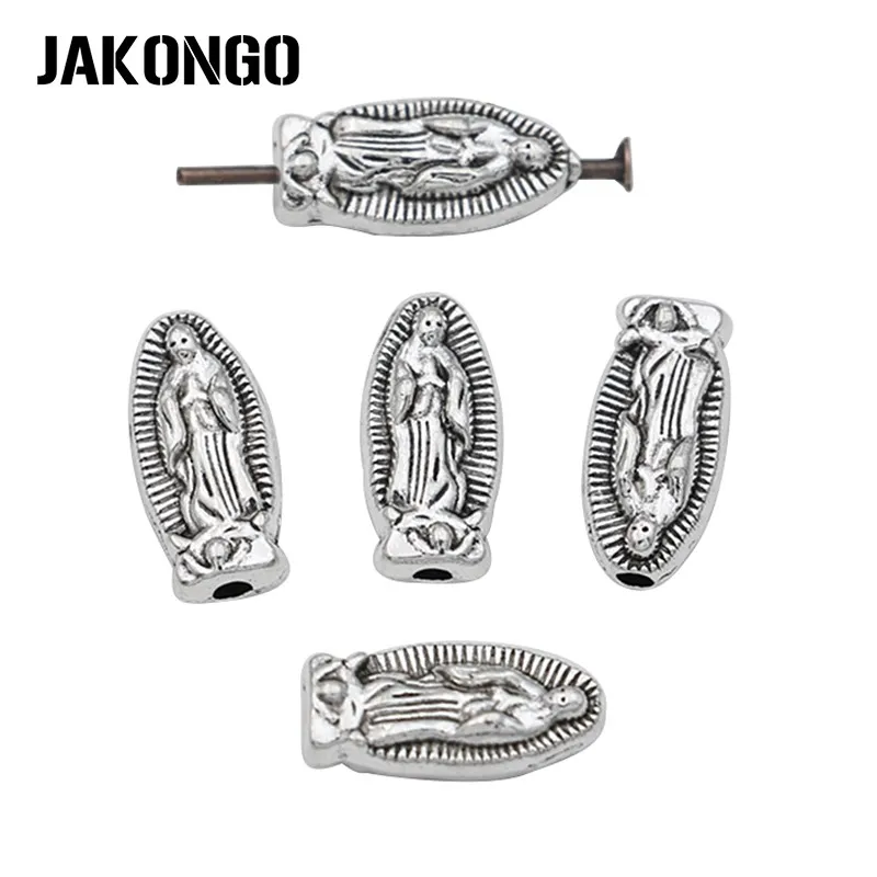 

JAKONGO Blessed Virgin Mary Spacer Beads Antique Silver Plated Loose Beads Jewelry Making Bracelet Accessories DIY 10pcs/lot