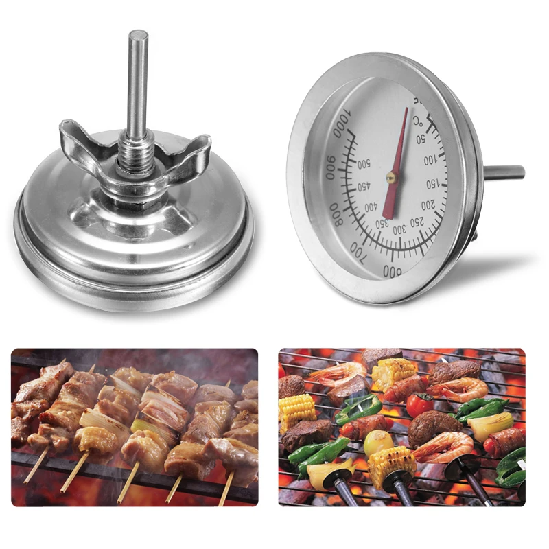 

Stainless Steel BBQ thermomete Smoker Pit Bimetallic Grill Thermometer Gauge Dual Gage 500 Degree Convenierernt Cooking tool