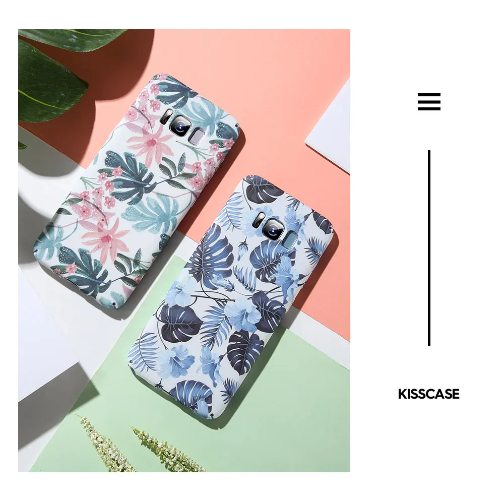 KISSCASE в форме листьев и цветка чехол для samsung Galaxy A5 A7 J3 J5 A6 A7 A8 A9 S8 S9 S10 Plus Note 10+ 8 9 S7 жесткий чехол из поликарбоната