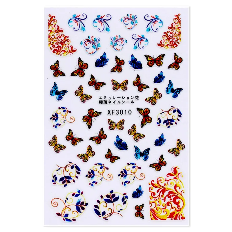 

ZKO 1 Sheet 3D XF Very Thin Back Glue Nail Stickers Coconut Tree Butterfly Umbrella Bow Maple Leaf Mixed Designs Nail Art Decals