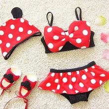 Новые Детские купальники из двух частей купальники бикини в горошек для девочек купальные костюмы для маленьких детей купальный костюм красный