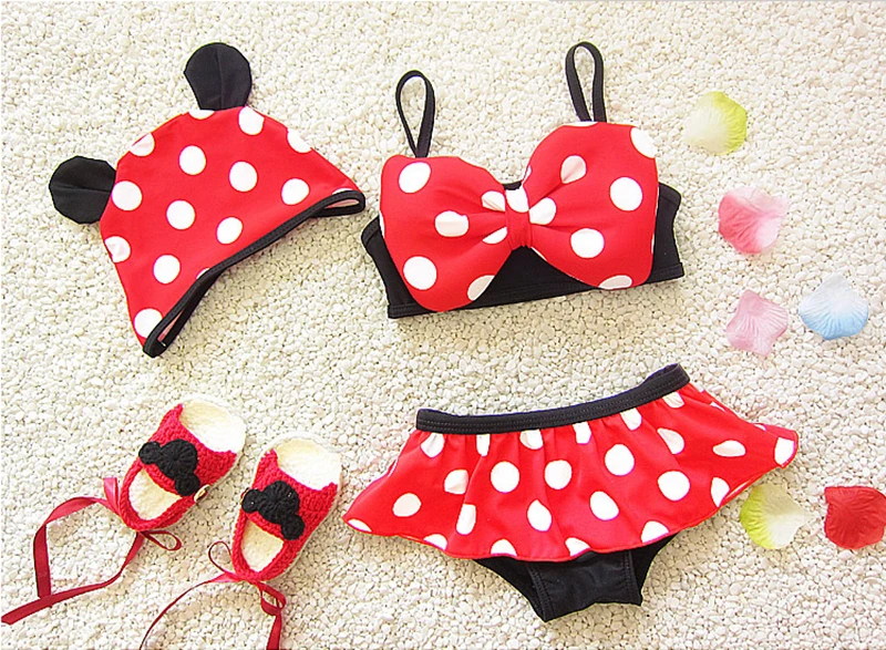 Image 2016 New Children s Swimwear Two pieces swimwear bikini Polka Dot girls bathing suits baby kids swimming suit red