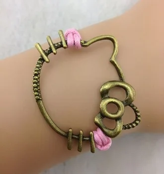 

1pc Cute cat bracelet, antique bronze, pink bracelet, wrist candy, girlfriend gift ZA233 min order 10$