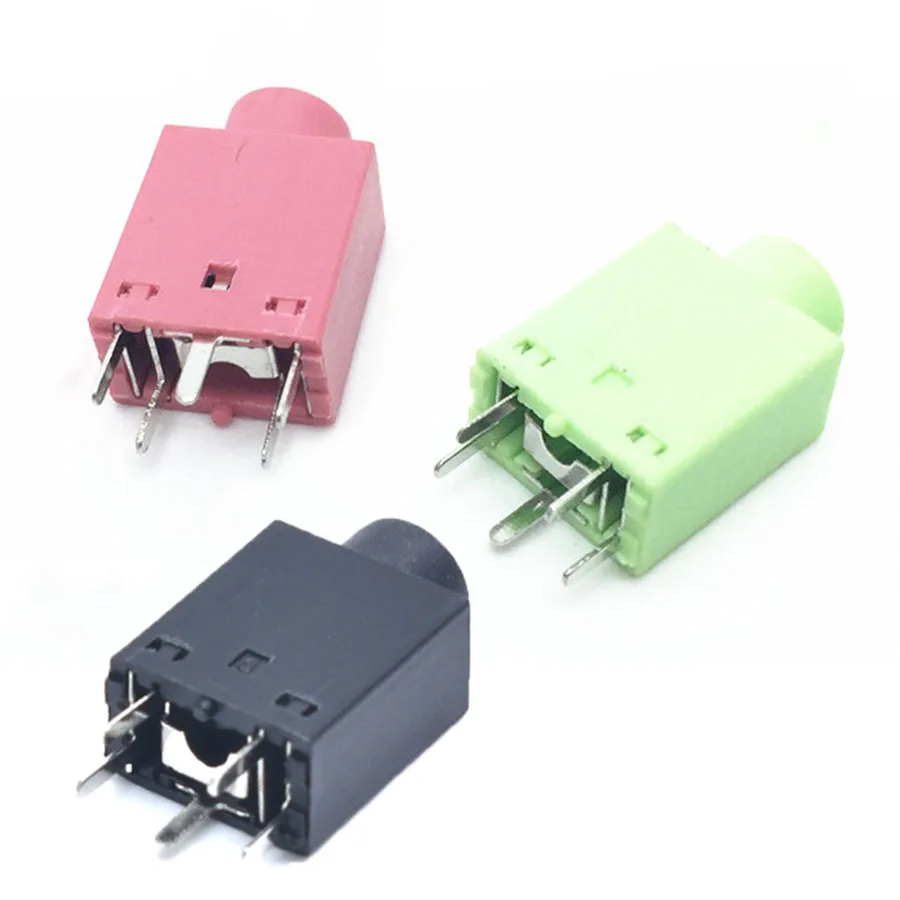 4pcs 3.5mm Female Audio Connector 5 Pin DIP Headphone Jack Socket PJ-358 Pink Green Black