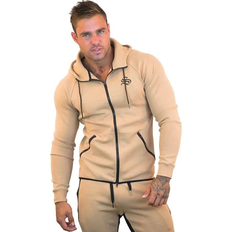GYMLOCKER мужской набор спортивная одежда костюм Спортивная толстовка с капюшоном мужская повседневная верхняя одежда на молнии 2 шт толстовки+ брюки наборы для мужчин