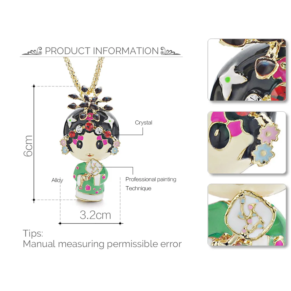 Эмаль Пекинская опера этническое Кукольное ожерелье Китайский Ветер Кристалл Длинные Подвески на шею для женщин подарок X612