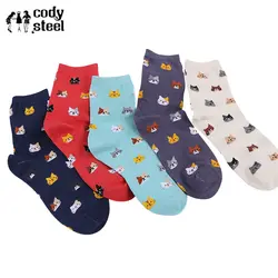 Cody Сталь хлопковые носки для девочек Повседневное мультфильм простой женщина кошка узор Носки для девочек Удобная Милая в носки без пятки