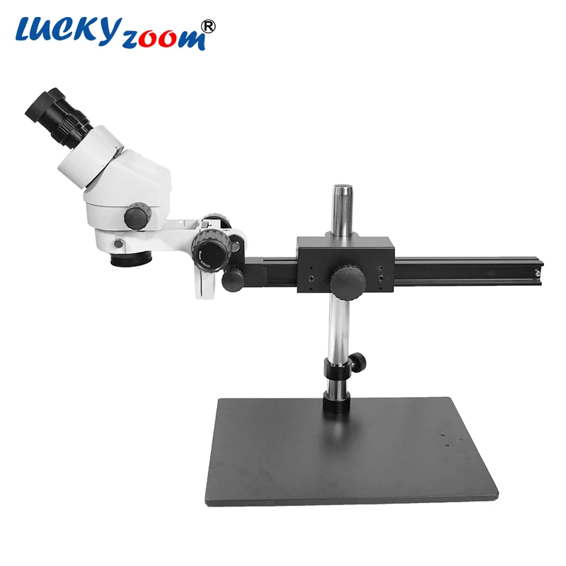 

Luckyzoom Brand 7X-45X Single Boom Stereo Microscope Black Stand 25cm Working Area Professional Binocular Microscope Soldering