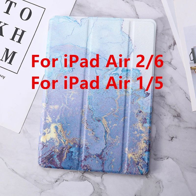 For iPad Air 1 2 Case Marble Pattern Silicon Cover for iPad 9.7 Pro 10.5 Mini 2/3/4/5 Air 10.5 Smart Funda A1893 - Цвет: Blue Air 1