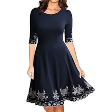 Ropa ropa de mujer 2019 mejor venta de moda media manga cuello redondo impresión Casual Slim S-5XL vestido cintura de adelgazamiento fiesta vestido de Dama