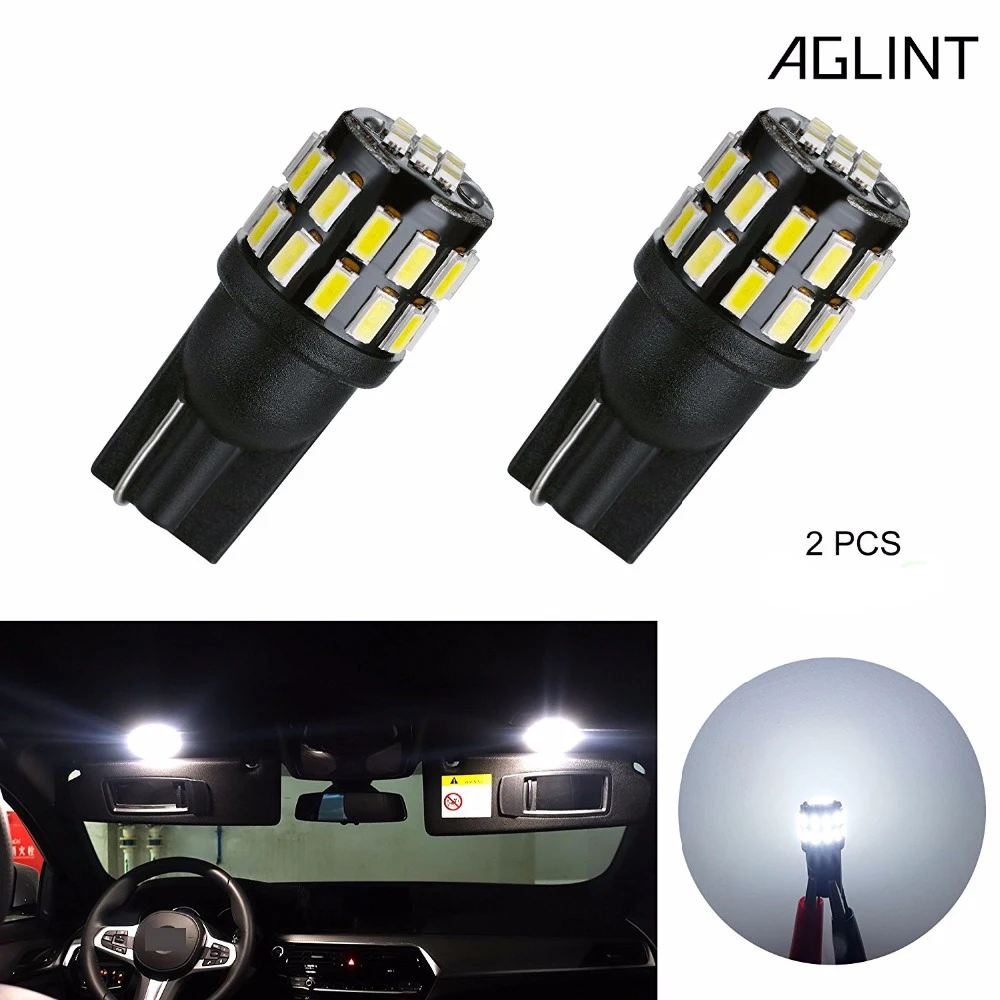 

AGLINT 2PCS T10 LED Car Bulbs T10 194 168 2825 W5W 3014SMD 30-EX LED Use For Car Dome Reading Wedge Marker Lights White 12-24V