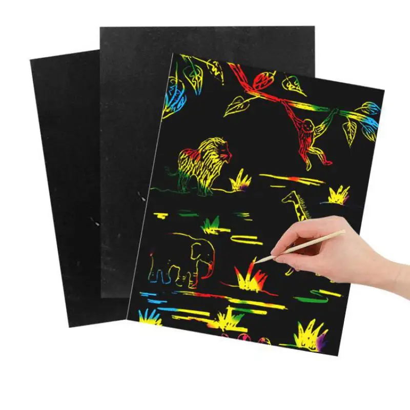 

10pcs Magic Drawing Book Diy Scratch Notebooks Black Cardboard Stationery School Supplies Painting Graffiti Scraping Cards