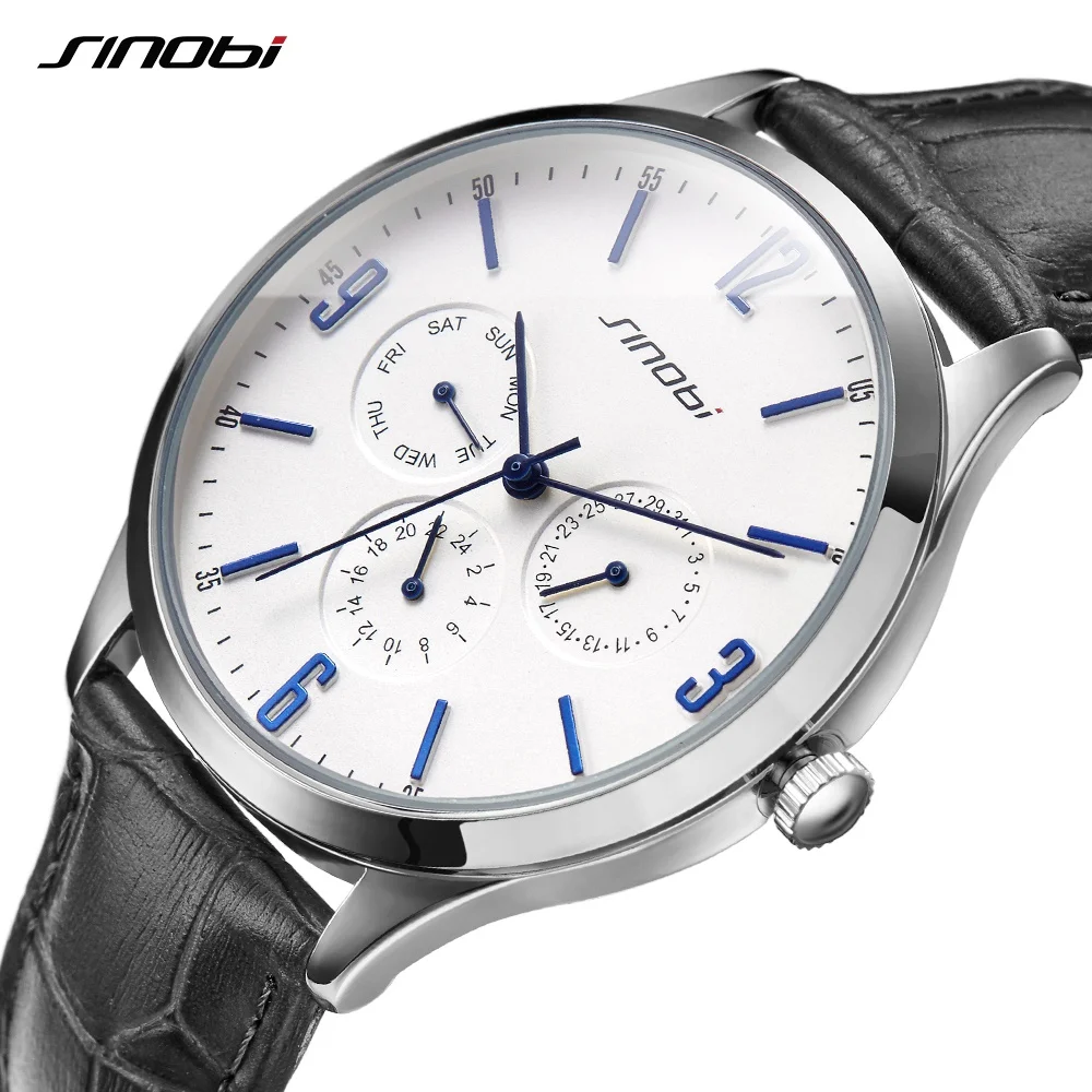 2018 New Arrival Men SINOBI Slim Point Quartz Watch Top Brand Watchband Sports Brown Leather Strap Wrist Watch Casual Masculino