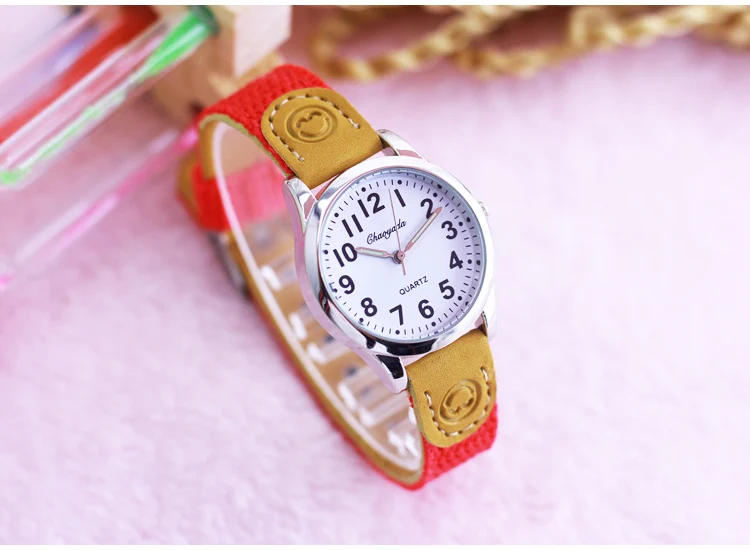 Подарочные часы для мальчиков и девочек Детские Кварцевые часы кожаные студенческие модные электронные часы - Цвет: Красный