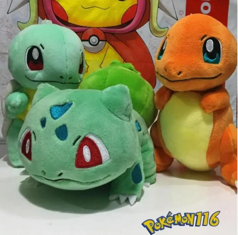 Подлинный Pokmon Bulbasaur Squirtle Charmander плюшевая кукла, набор игрушек из 3 подарков