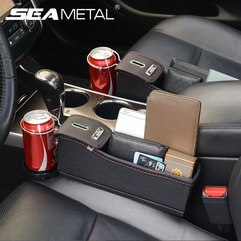 BESLIME Car Seat Organizer Gap Filler Pocket with Leather Cover Portable Universal Stowing Tidying Auto Drink Holder Car Seat Cup Holder Car Storage Box PU Leather Phone Holder Stand 