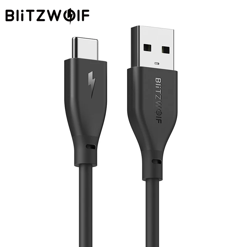 BlitzWolf usb type-C кабель 3A Быстрая зарядка type C кабель для передачи данных AmpCore 1 м 30 см кабели для мобильных телефонов для смартфонов Xiaomi 6 - Цвет: Черный