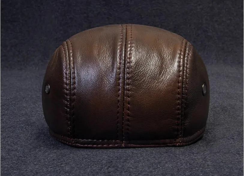 mens knit beret 2021 Genuine Leather Windproof Duckbill Berets Man Cap Cowhide Gorras Black Ear Protection Casquette Hats For Male Drake Boina beret male