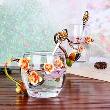 Персиковый цвет эмалированная стеклянная кофейная чашка кружка с креативным высоким качеством чайные стеклянные чашки с рукояткой напитки свадебные подарки для любви