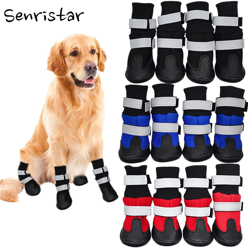 Kopen Huisdier Outdoor Waterdicht Anti Slip Dog Schoenen Voor Kleine Medium Grote Hond Warme Retriever Reflecterende Breien Hoge Taille Katoen Laarzen