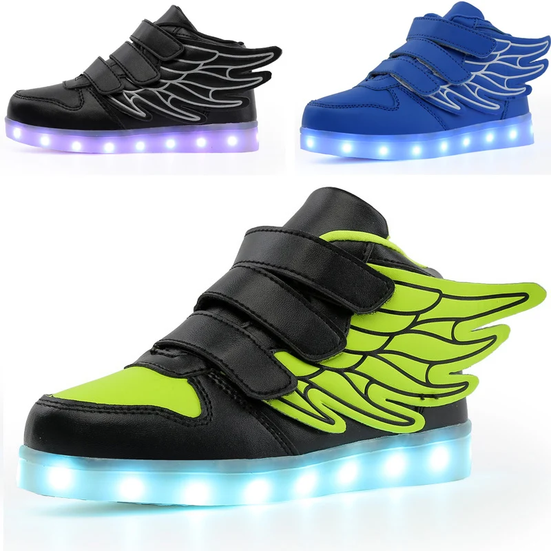 

Kids Boys Girl LED Light Shoe Up High Top Wings Leather Shoes USB Rechargeable Flashing Sneakers Girls Dance Lights Nights Shoes