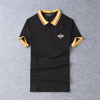 

New 2019 Men Embroidered Bee Striped Polo Shirts Shirt Hip Hop Skateboard Mercerized cotton Polo Top Tee Plug size S-5XL #K07