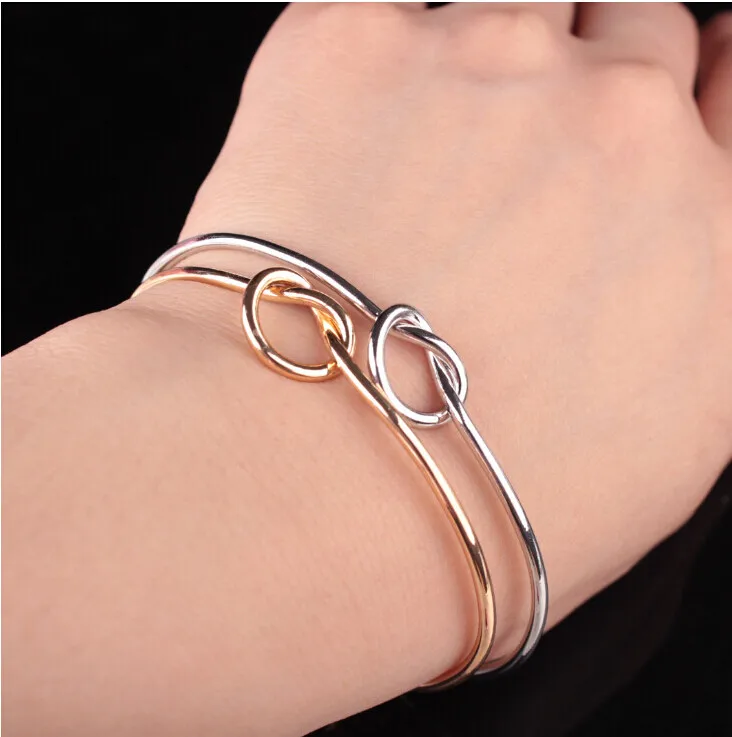 

Chic Fashion Simple Knot Bangle Cuff Opening Bracelet Copper Casting Jewelry Bracelet Women Gold Bracelets Femme Jewelry