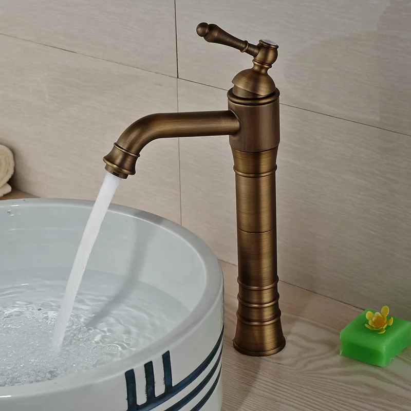 Centerset Antique Brass Bathroom Sink Faucet Single Knobs Basin Mixer Tap Deck Mounted