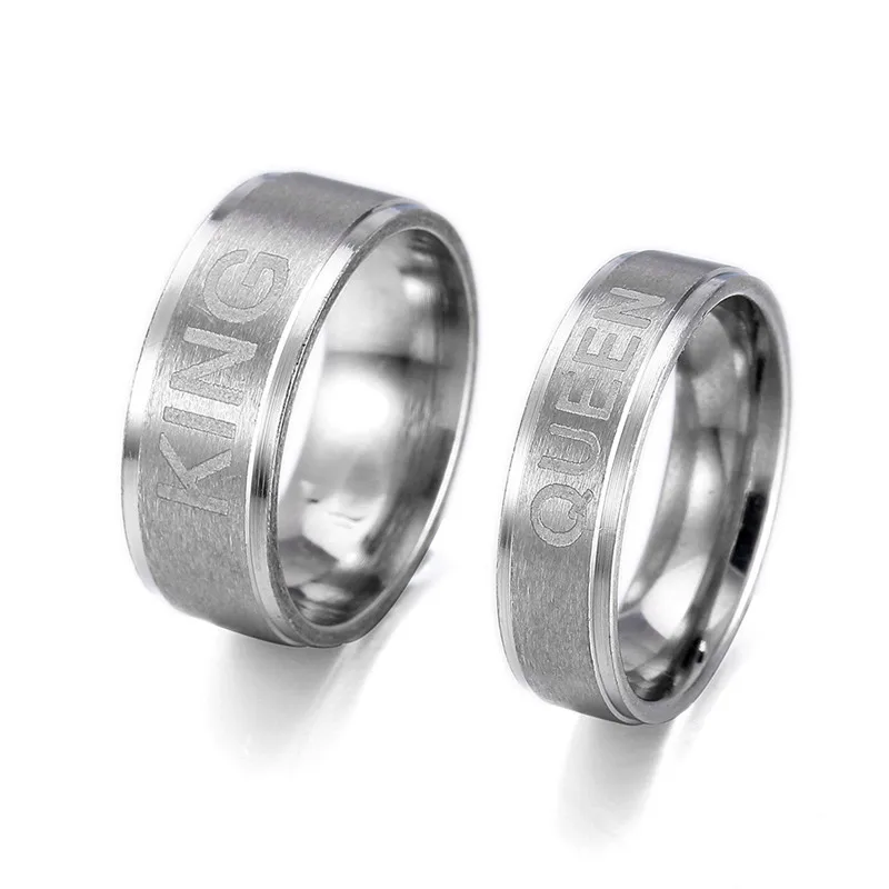 

RONGQING 1pcs KING QUEEN Rings Fashion Jewelry Letter 316 Stainless Steel Rings for lovers 2019 New