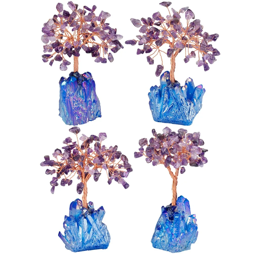 TUMBEELLUWA натуральный кристалл денежное дерево, аура с титановым покрытием кристаллическая кластерная база бонсай богатство удача