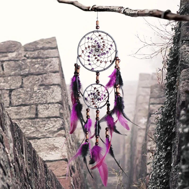 2 обруча Dreamcatchers бусины ручной работы 55 см в индийском стиле Ловец снов перья