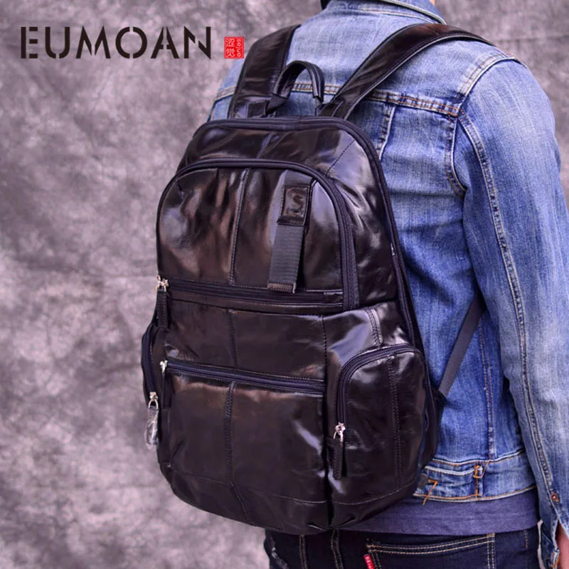

EUMOAN New travel backpack retro trend large capacity top layer leather backpack fashion solid color backpack