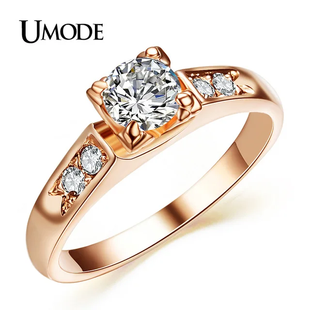 font b UMODE b font Engagement font b Ring b font Top Quality Rose Gold