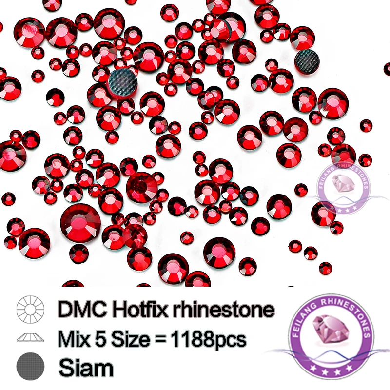 SS6-SS30, красный DMC, стразы для горячей фиксации, железо на стекле, с плоской задней стороной, Siam, хрустальные камни для рукоделия, аксессуары для одежды