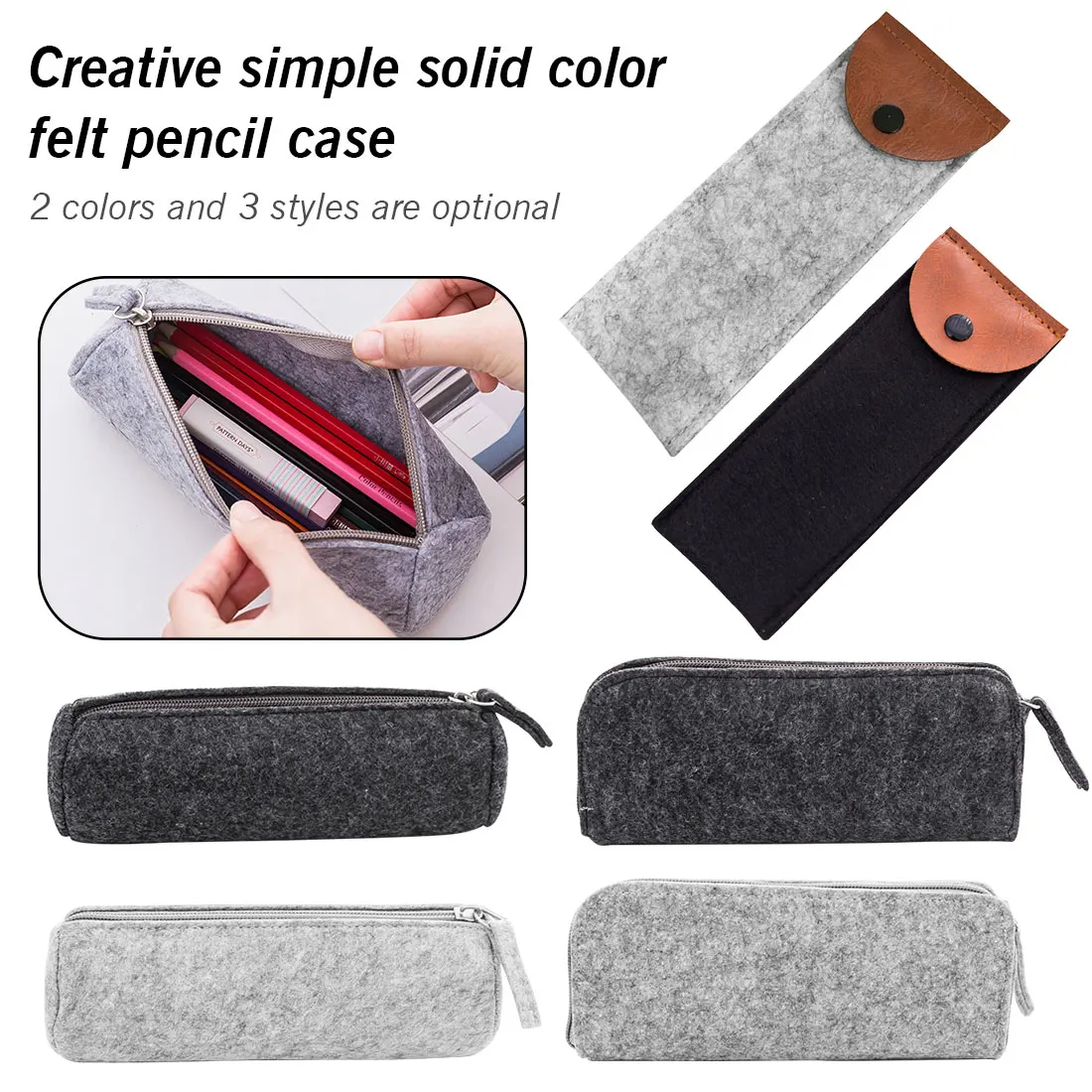 

Pen Capacity Round Square Pencil Case bag unisex large capacity holder tote pouch felt zipper pen bag