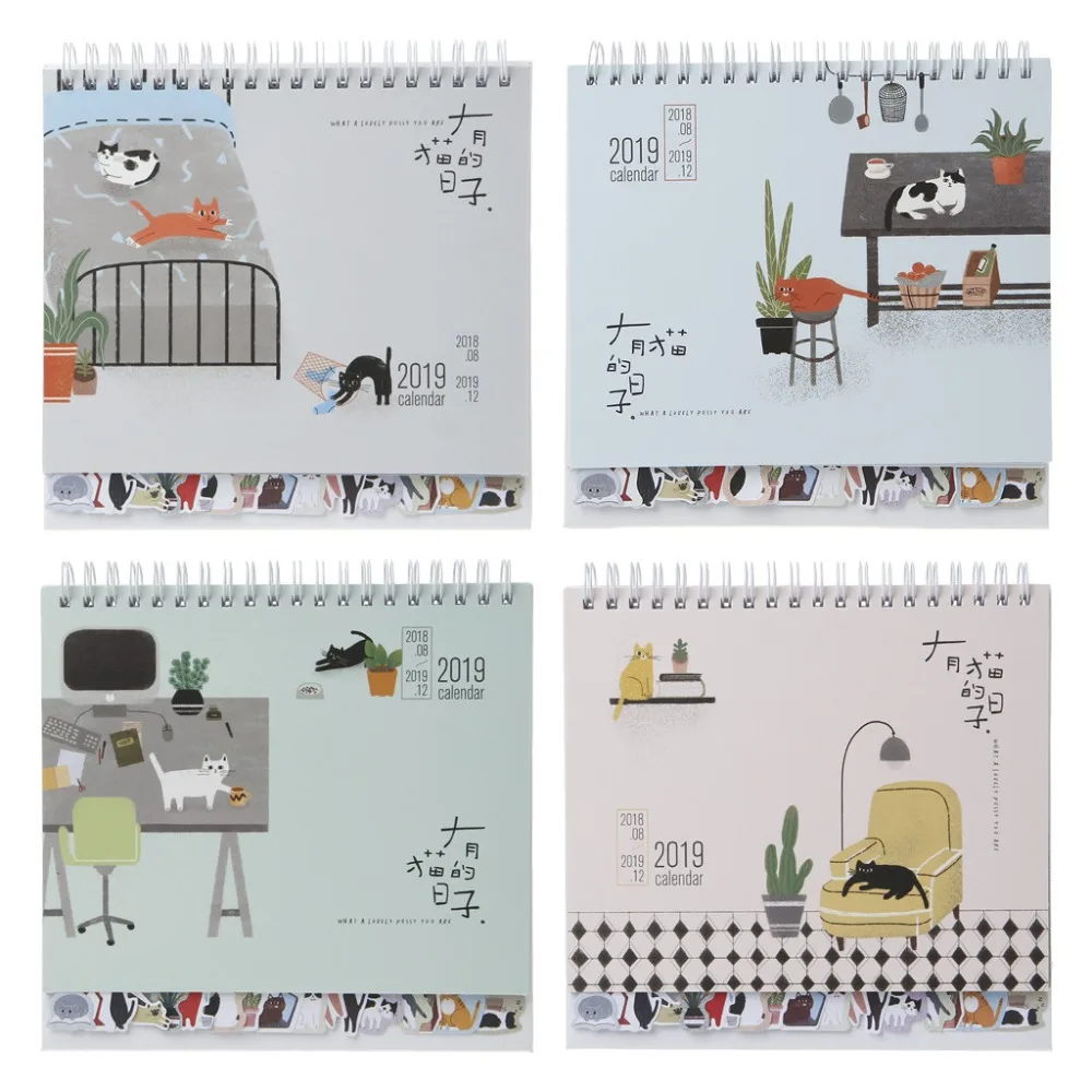 

2019 Lovely Cats Desktop Standing Coil Paper Calendar Memo Daily Schedule Table Planner Yearly Agenda Organizer
